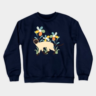 Siamese Cat and Flowers Crewneck Sweatshirt